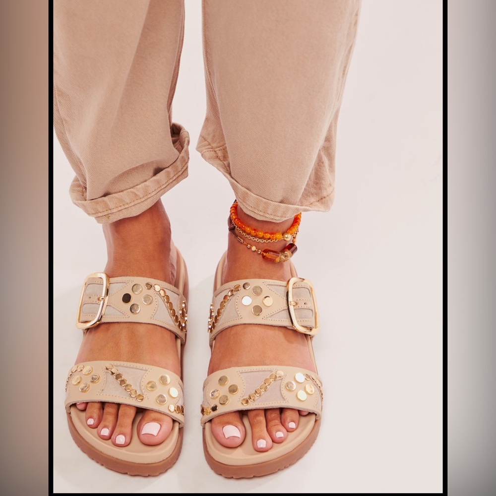 Free People Gold and Tan Sandals